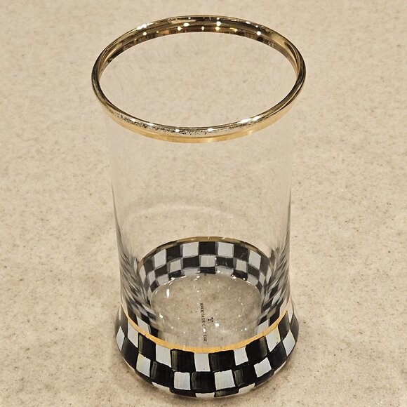 RARE RETIRE MACKENZIE CHILDS BLACK COURTLY CHECK HIGHBALL DRINKING GLASS TUMBLER - Picture 4 of 7